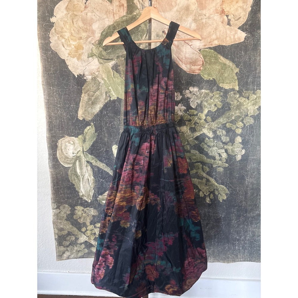 Ulla Johnson Leyna‎ Gathered Printed Taffeta Midi Dress Floral Open Back Size 6 - Picture 8 of 15